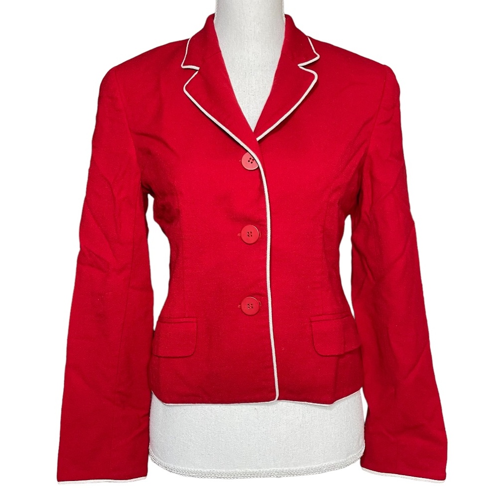 100% Wool Blazer 8 Red White Contrast Jacket 111 State Notch Collar Preppy